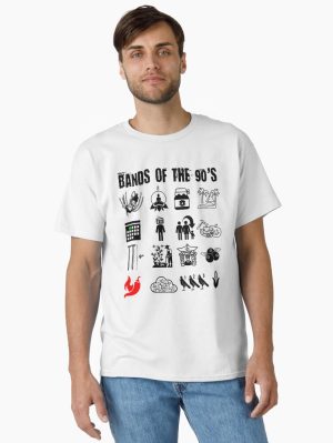 Funny Nerdy Iconic Alternative Rock Bands of the 90s Black Text Classic T-Shirt