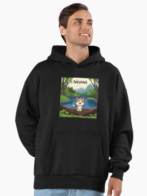 Nirvana and a cute cat artwork Premium Oversized Hoodie