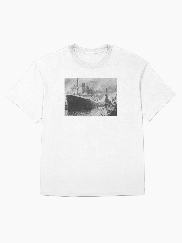 Titanic Harbor Drawing — Charcoal Graphite Hyperrealistic Original Art Oversized T-Shirt