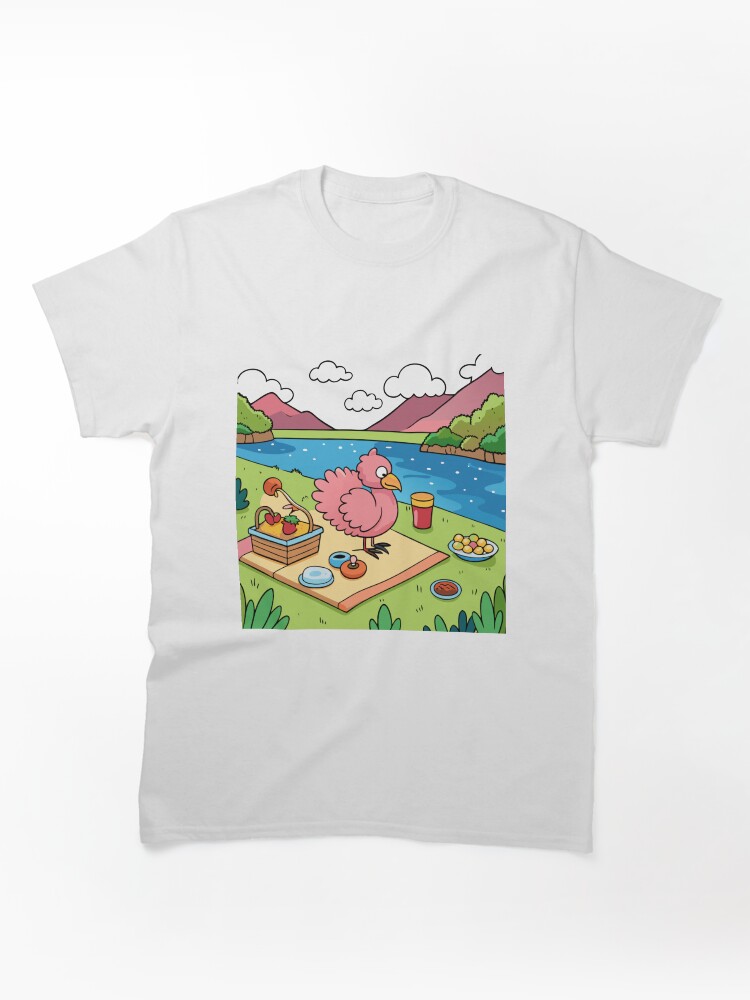 Fluffy Flamingo Laying Out a Picnic Blanket in Peace Classic T-Shirt