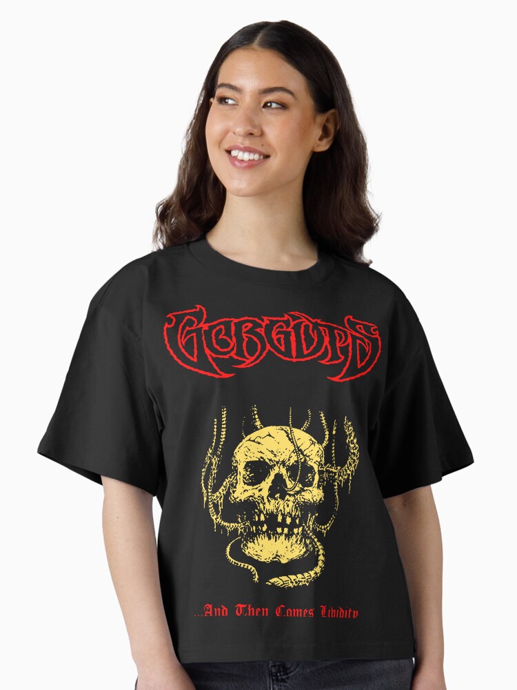 Red Typography Skull Head Band Boxy T-Shirt