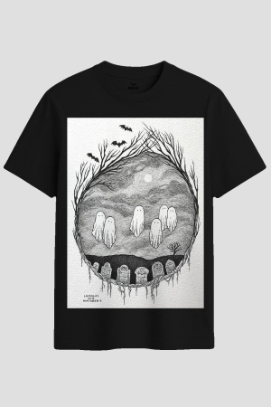 Haunted Graveyard Ghosts Ink Graphic T-Shirt