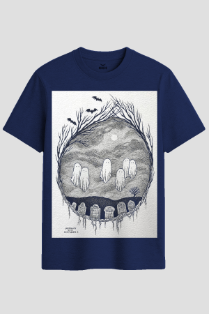 Spooky Graveyard Ghosts Ink Art Graphic T-Shirt
