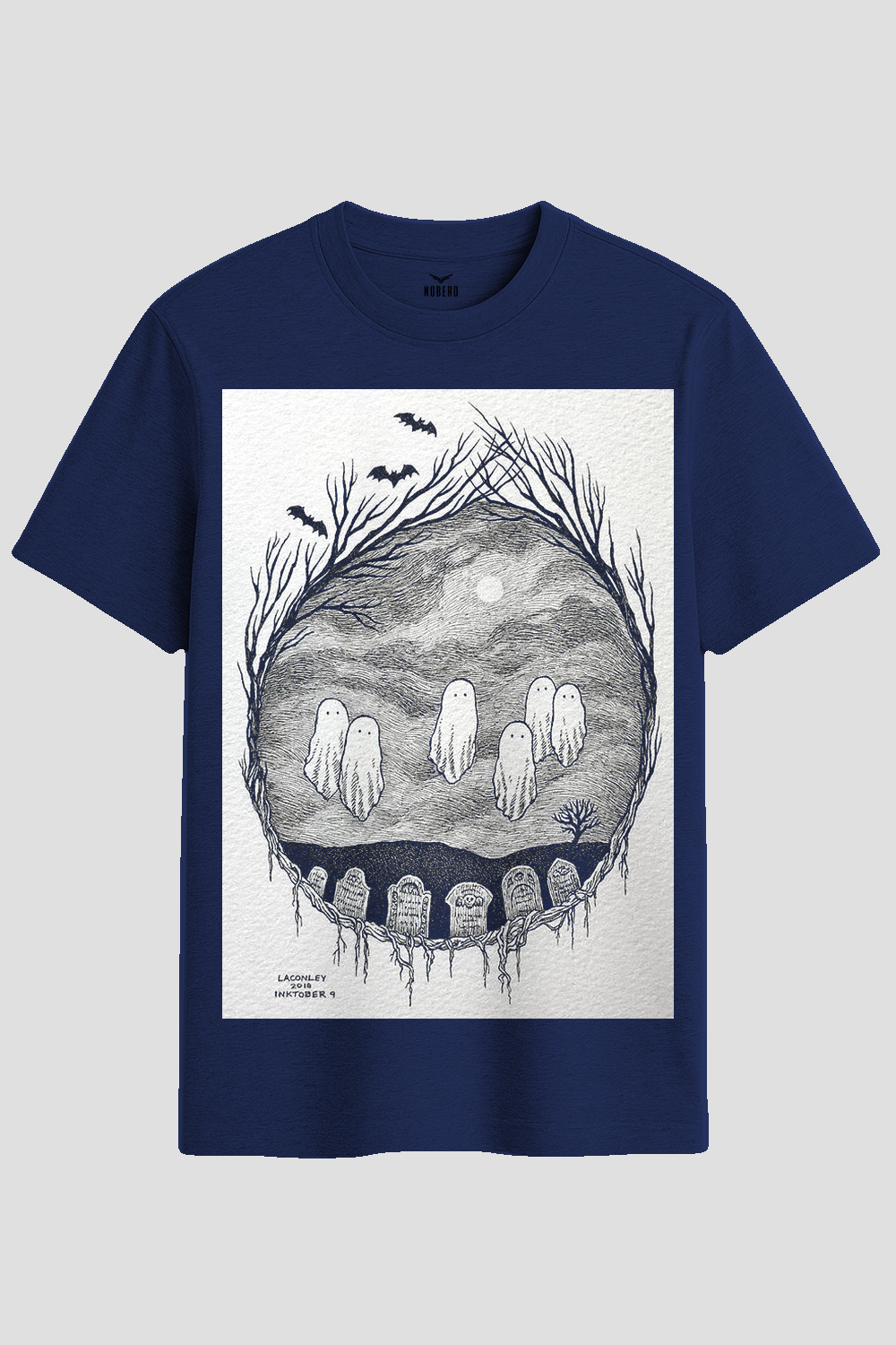 Spooky Graveyard Ghosts Ink Art Graphic T-Shirt