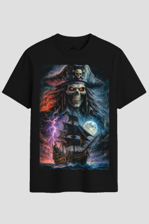Phantom Pirate Skull Ship Graphic T-Shirt