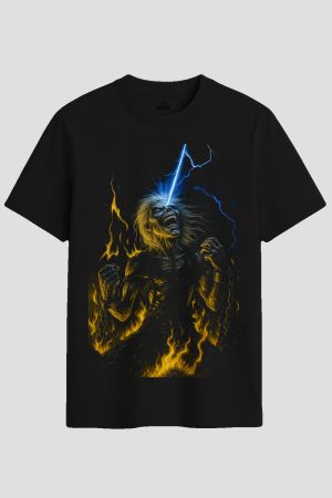 Heavy Metal Lightning Zombie Graphic T-Shirt
