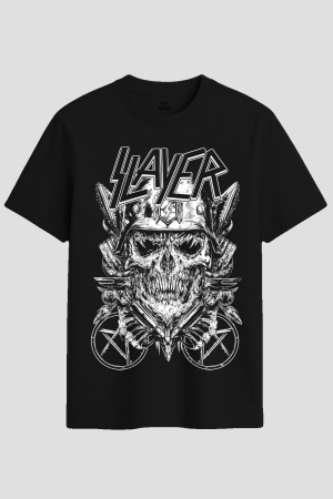 Heavy Metal Skull Combat Graphic T-Shirt