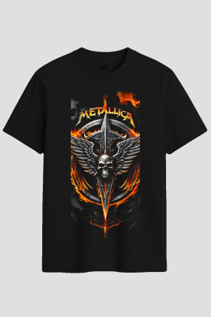 Metallica Blazing Winged Skull Heavy Metal Graphic T-Shirt