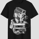 Vintage Camera Head Cassette Tape Graphic T-Shirt