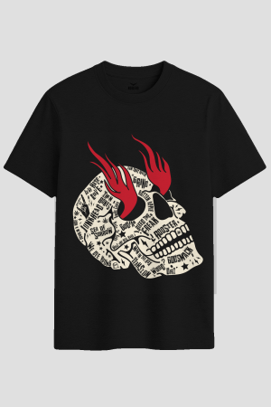 Grunge Rock Skull Typography Graphic T-Shirt