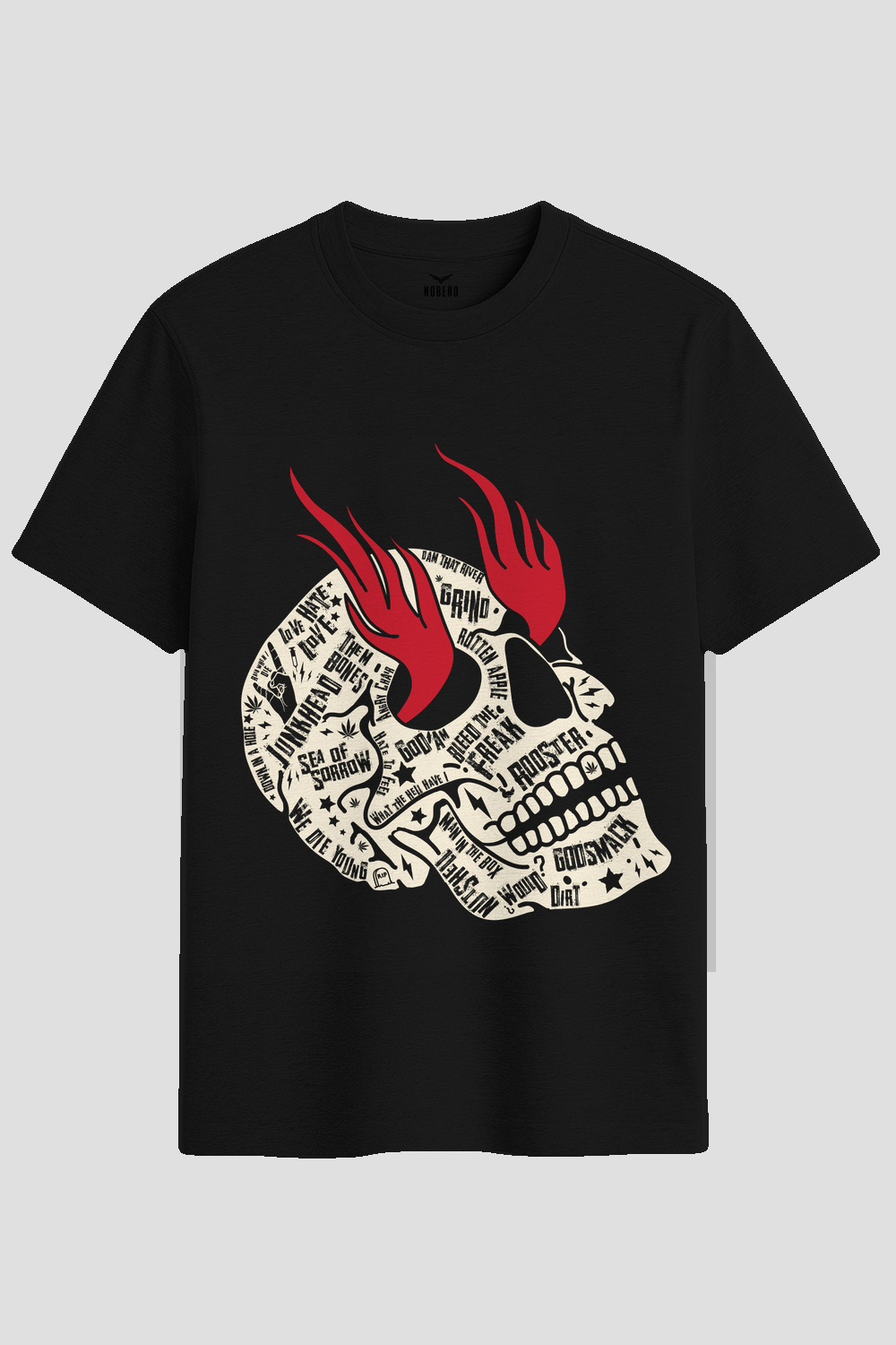 Grunge Rock Skull Typography Graphic T-Shirt