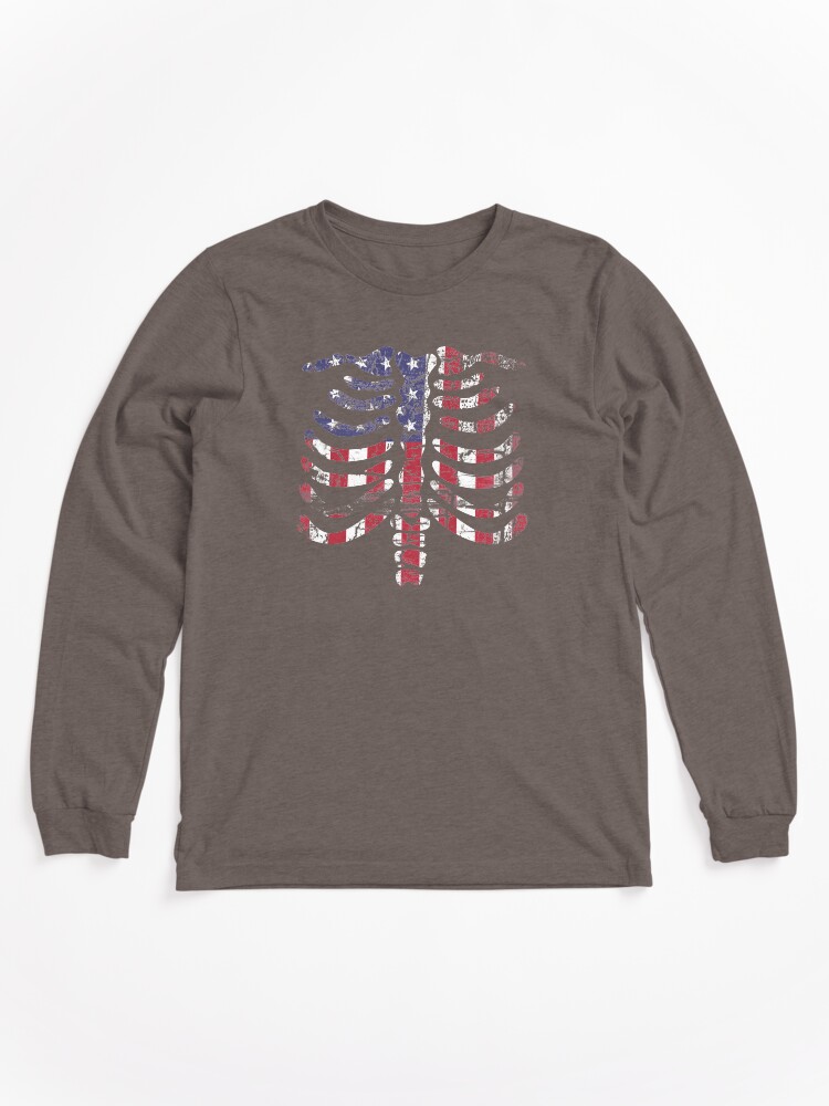American Skeleton Costume Chest X-ray Retro Style Long Sleeve T-Shirt