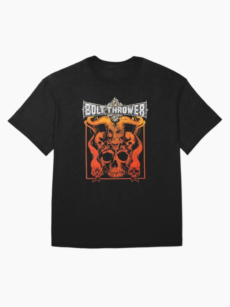 BOLT THROWER Demonic Skull Flames Gothic Metal Logo Oversized T-Shirt