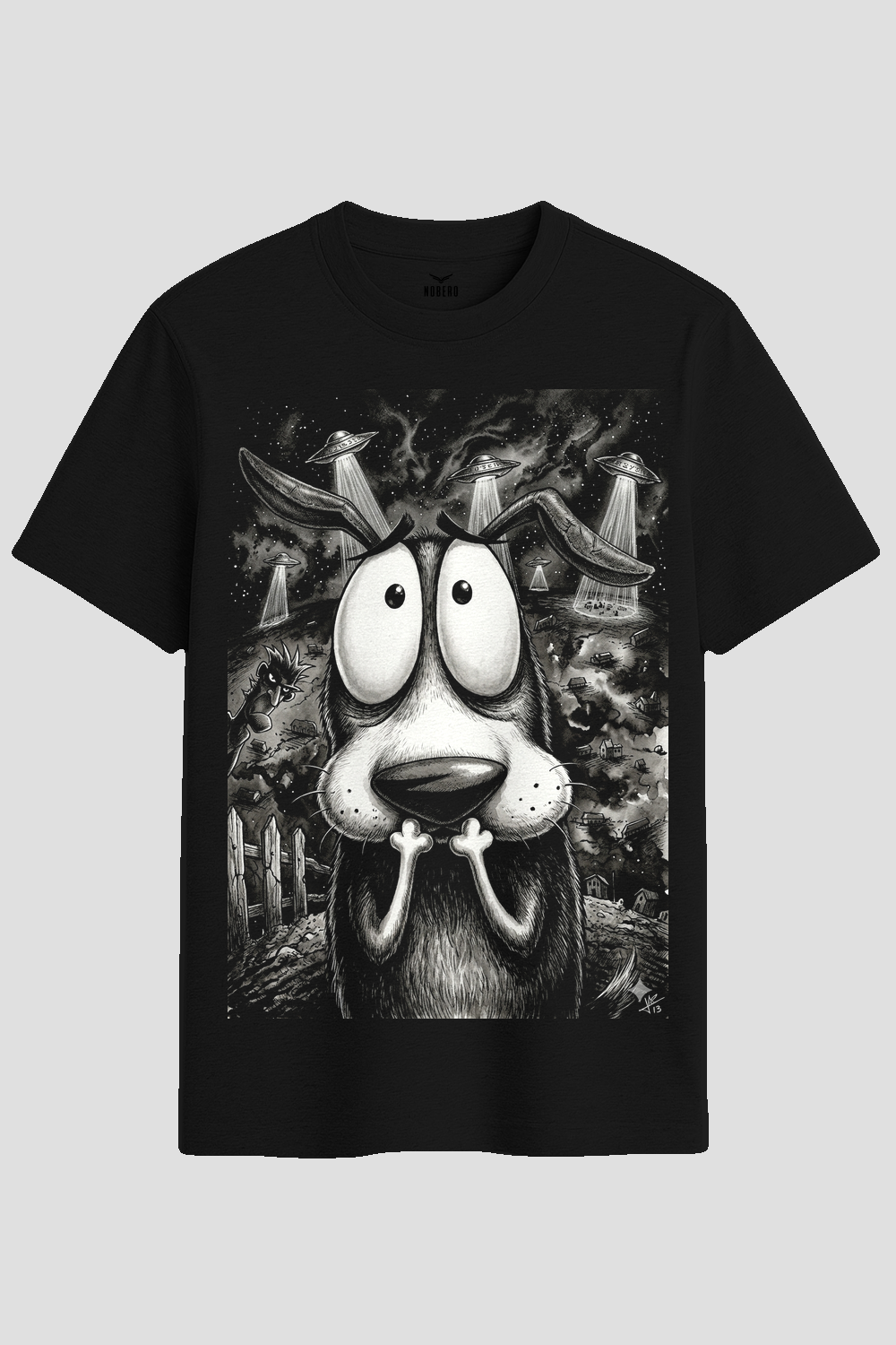 Alien Invasion Scared Dog Graphic T-Shirt