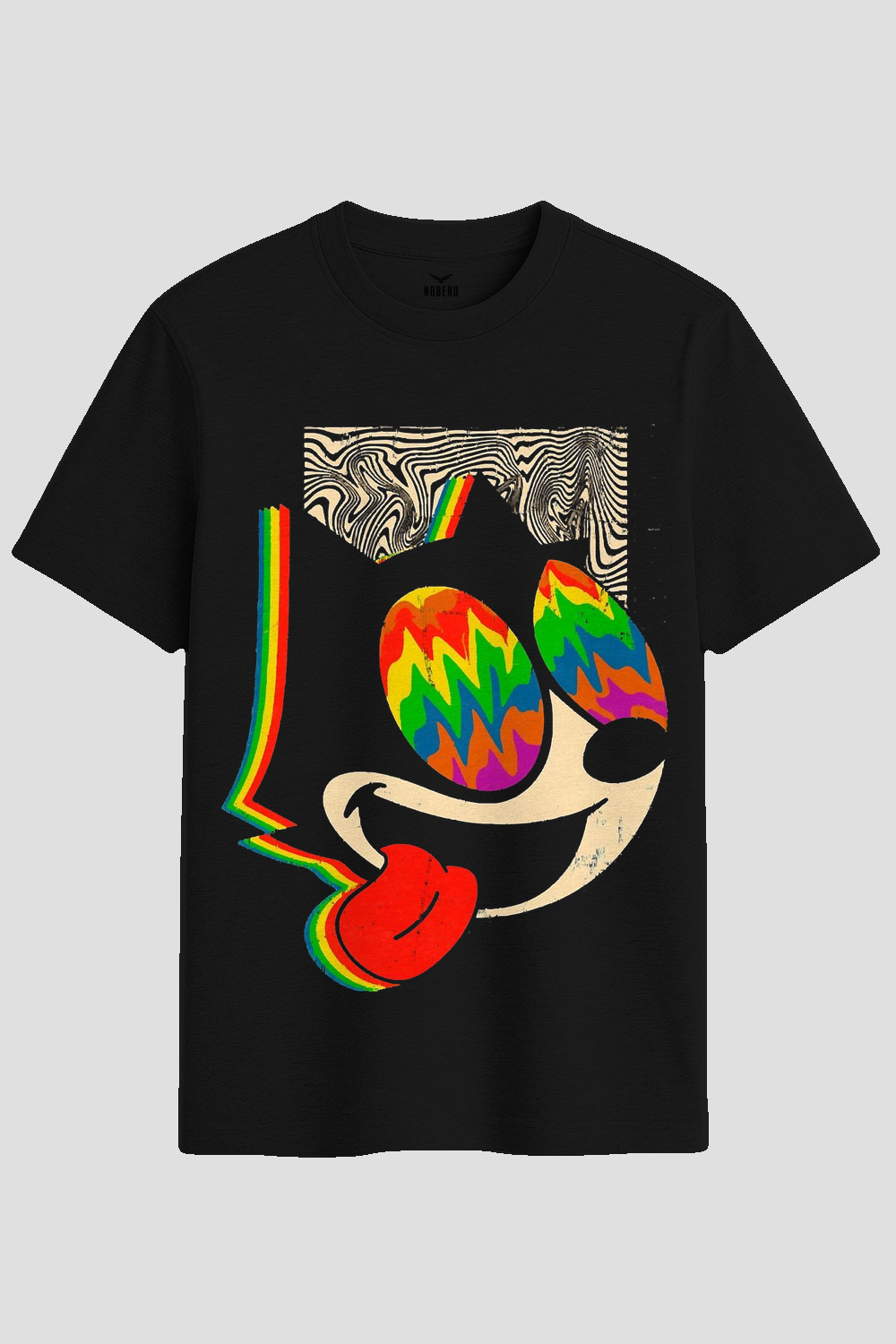 Psychedelic Cartoon Cat Graphic T-Shirt