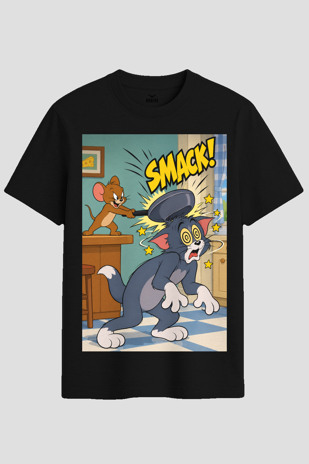 Classic Cartoon Cat and Mouse Smack Graphic T-Shirt
