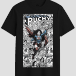 Vintage Superhero Comic Strip Graphic T-Shirt