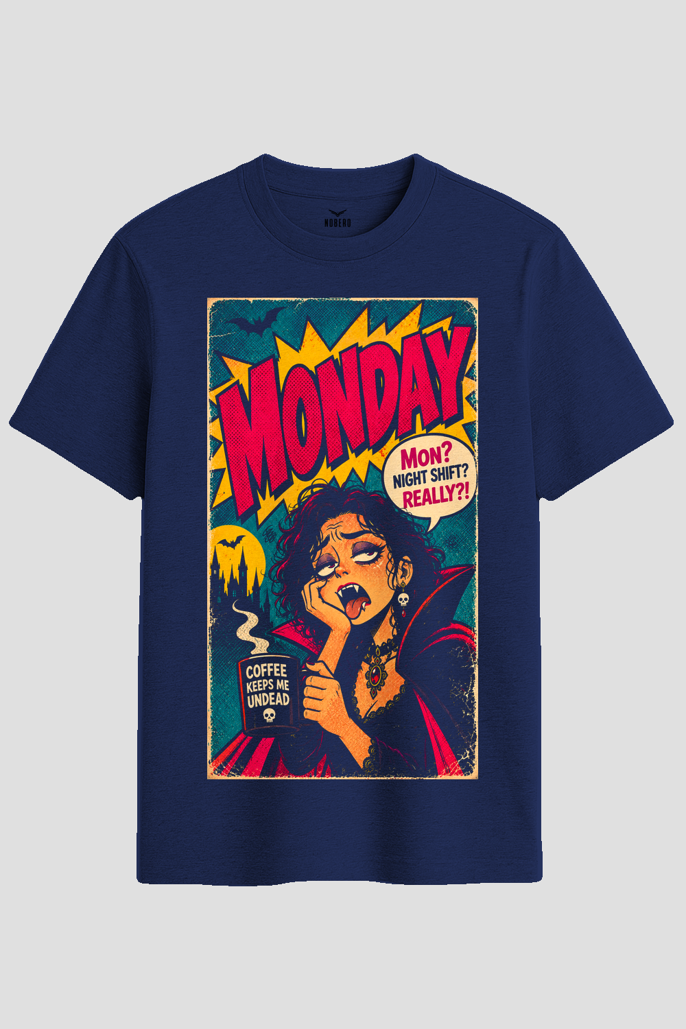Tired Vampire Monday Coffee Graphic T-Shirt