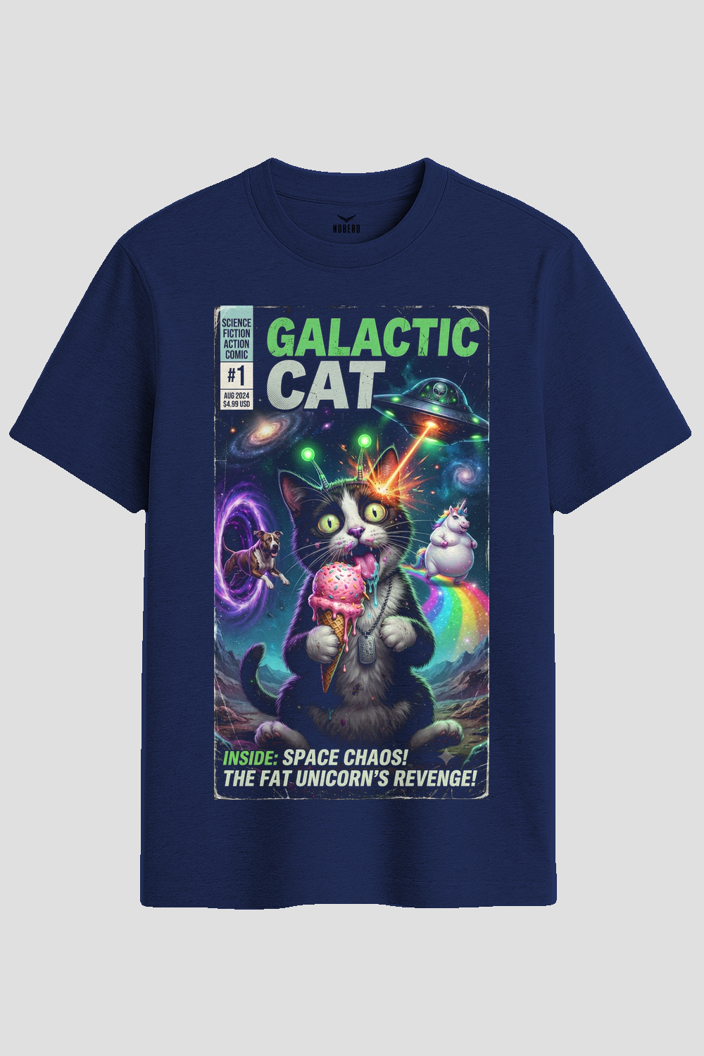 Galactic Cat Retro Sci-Fi Comic Graphic T-Shirt