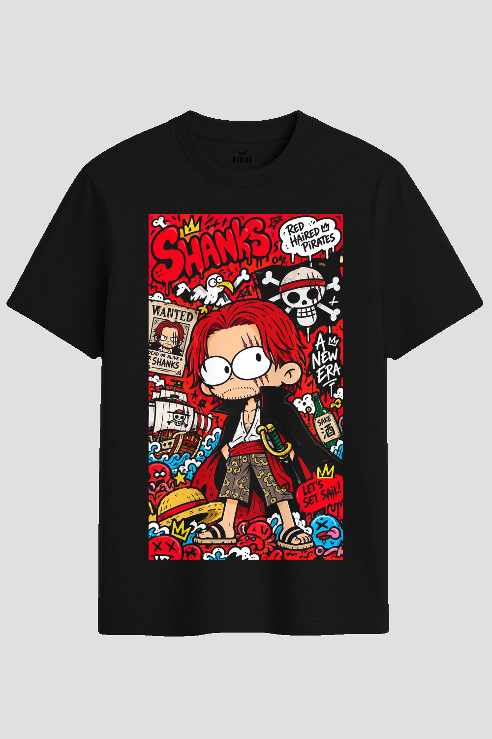 Red-Haired Shanks Doodle Anime Graphic T-Shirt