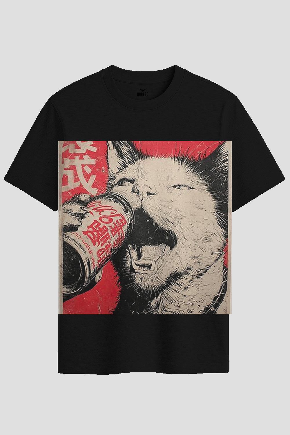 Retro Japanese Drinking Cat Graphic T-Shirt